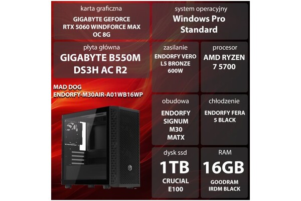 Mad Dog M30AIR-A01WB16WP AMD Ryzen 7 16GB DDR4 Nvidia GeForce RTX 5060 8GB 1TB SSD Windows 11 Professional