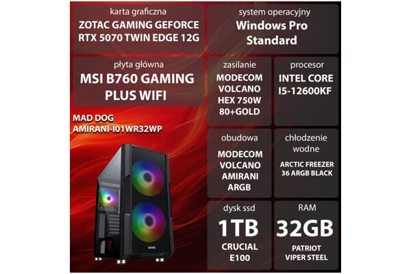 Mad Dog AMIRANI-I01WR32WP Intel Core i5 32GB DDR4 NVIDIA GeForce RTX 5070 12GB 1TB SSD Windows 11 Professional
