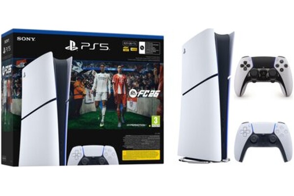 Konsola Sony PlayStation 5 Slim Digital 825GB biało-czarny + ASTROs Playroom, EA Sports FC 26 + Kontroler PlayStation