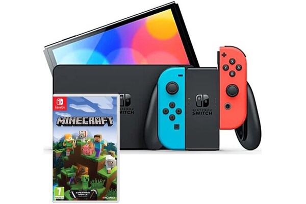 Konsola Nintendo Switch OLED 64GB niebiesko-czerwony + Minecraft