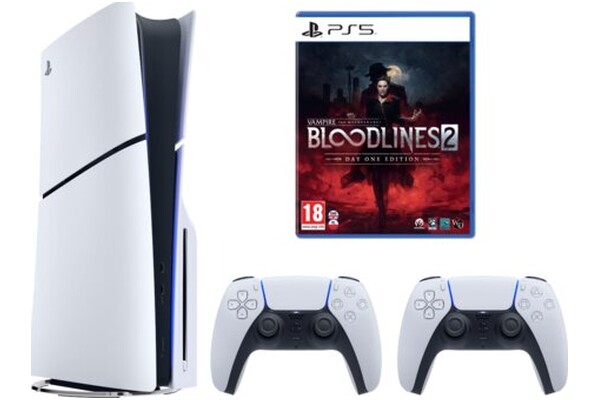 Konsola Sony PlayStation 5 Slim 1TB biało-czarny + Astros Playroom, Vampire The Masquerade – Bloodlines 2 Day One Edition Gra PS5 + Kontroler PlayStation