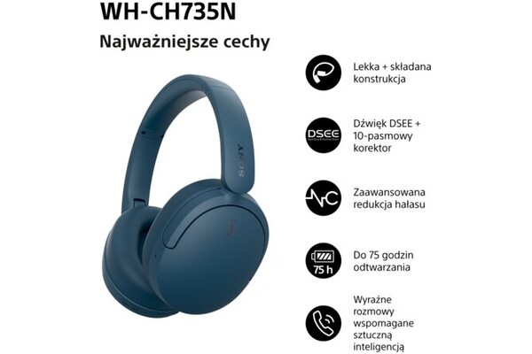 Słuchawki Sony WHCH735N Nauszne Bezprzewodowe niebieski