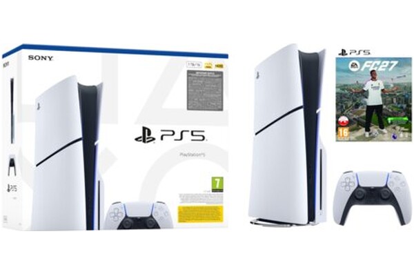 Konsola Sony PlayStation 5 Slim 1TB biało-czarny + Astros Playroom, EA Sports FC 27 Gra PS5