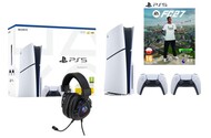 Konsola Sony PlayStation 5 Slim 1TB biało-czarny + Astros Playroom, EA Sports FC 27 Gra PS5 + słuchawki MAD