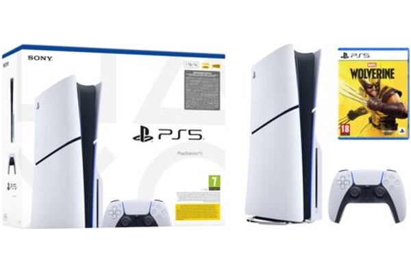 Konsola Sony PlayStation 5 Slim 1TB biało-czarny + Astros Playroom, Marvels Wolverine
