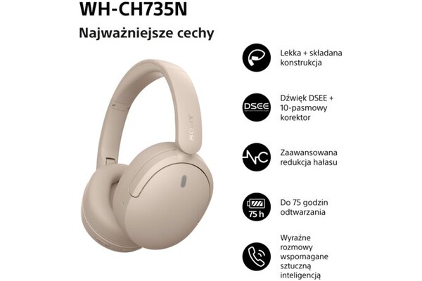 Słuchawki Sony WHCH735N Nauszne Bezprzewodowe beżowy