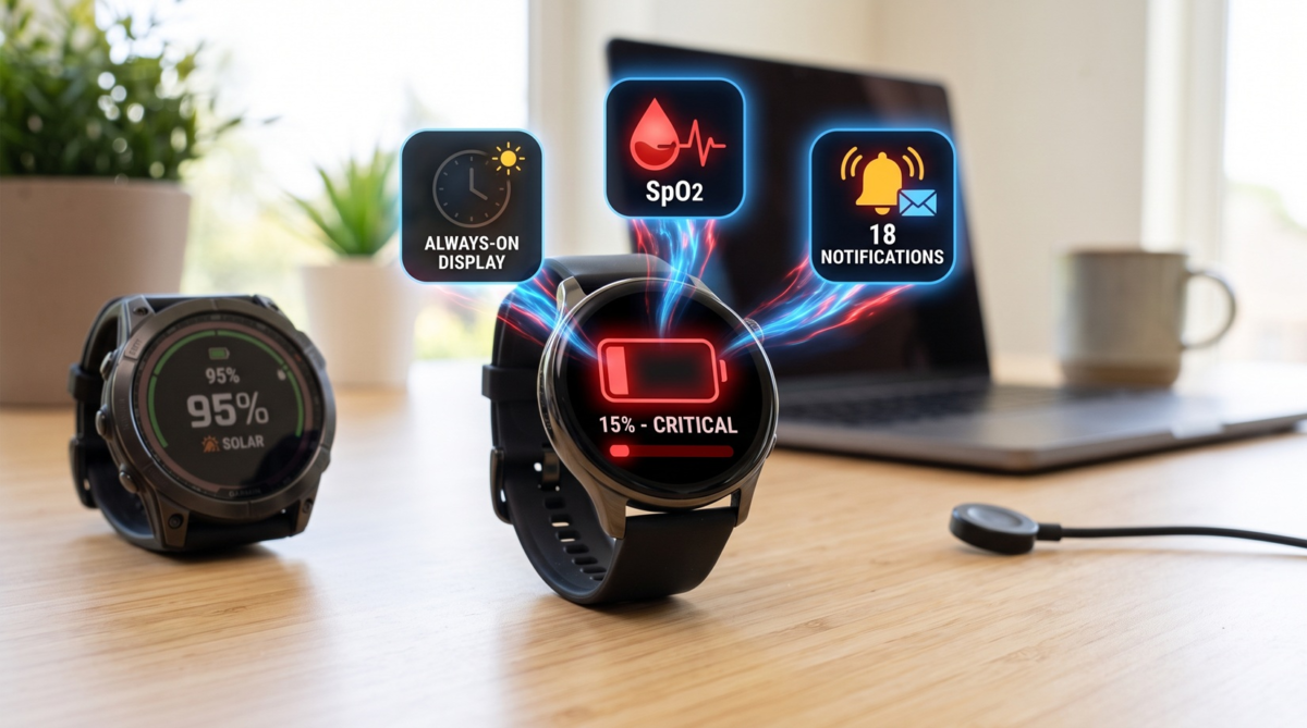 Bateria w smartwatchu: 3 opcje, które drenują energię